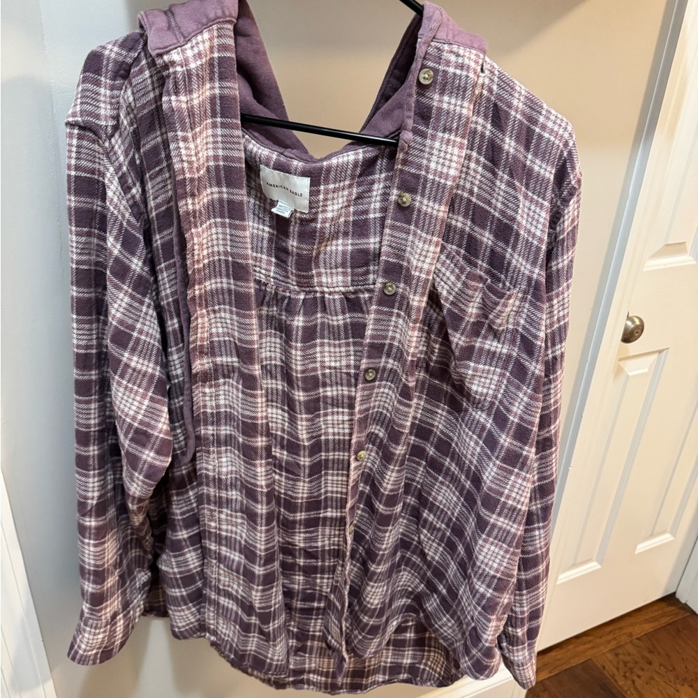 American Eagle Outfitters Purple Plaid Button Down Shirt